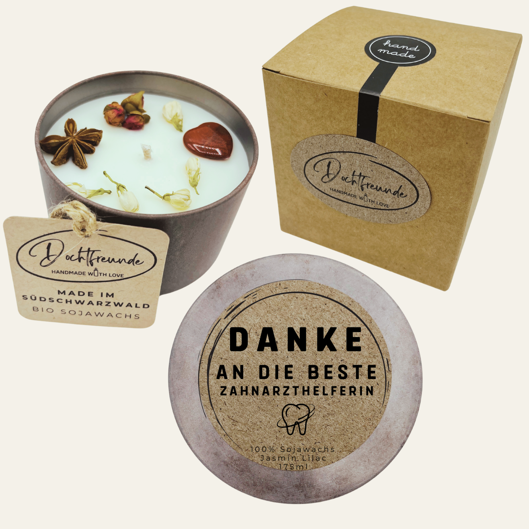 Handgemachte Duftkerze „Danke Beste Zahnarzthelferin“
