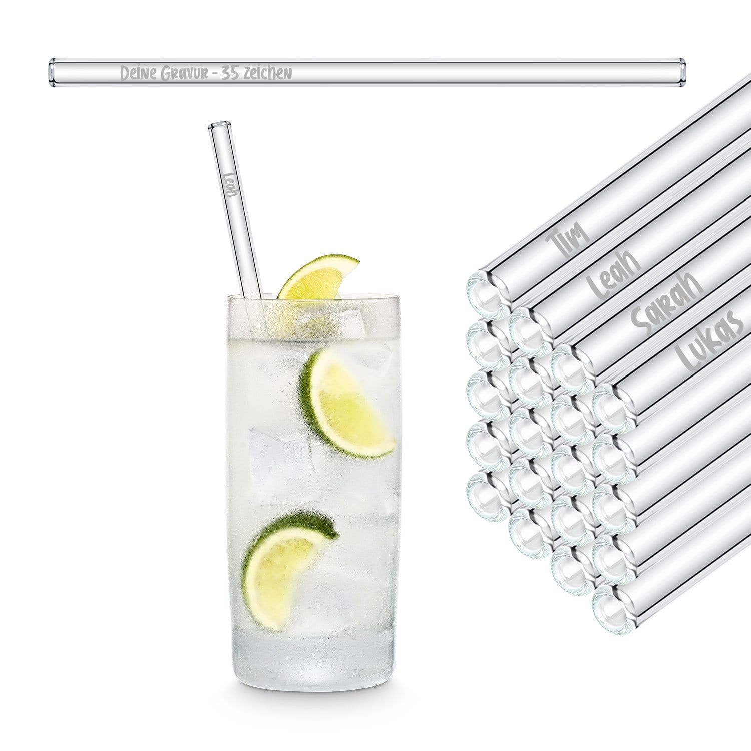 Geschenk für Firmenfeier Mitarbeitergeschenk individuelle Glasstrohhalme mit 50 individuellen Namen Firmengeschenk