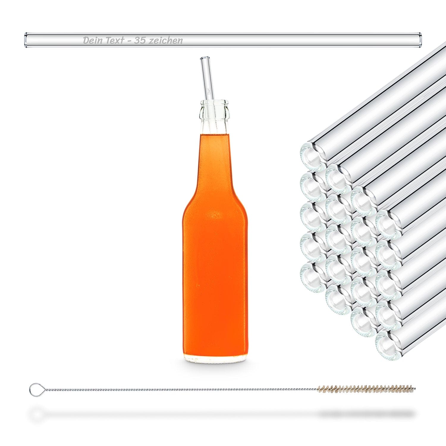 20x 27cm Party Set Glasstrohhalme mit Persönlicher Gravur für Flaschen von 0,33 bis 0,5 Liter