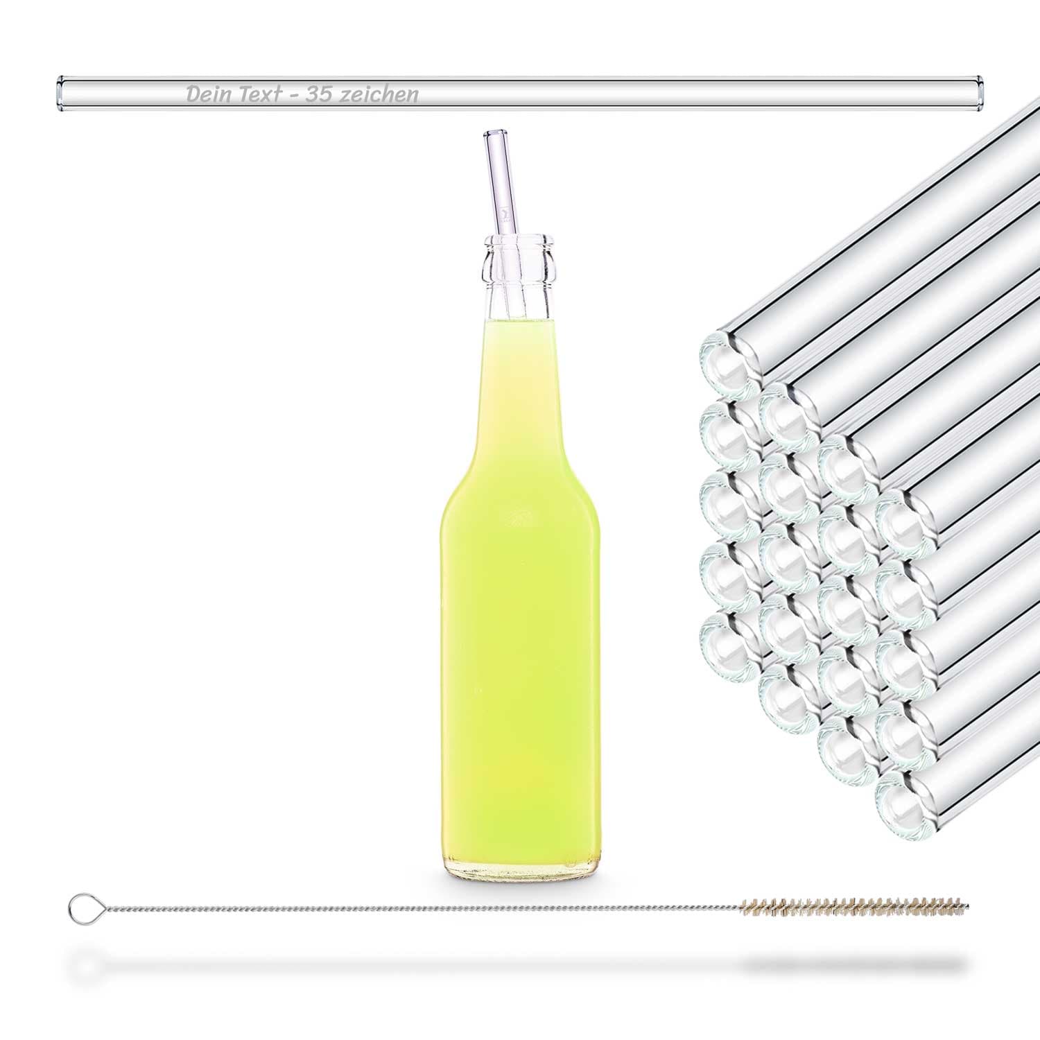 50x 27cm Glasstrohhalme mit Gravur für Flaschen von 0,33 bis 0,5 Liter für Jeden Anlass