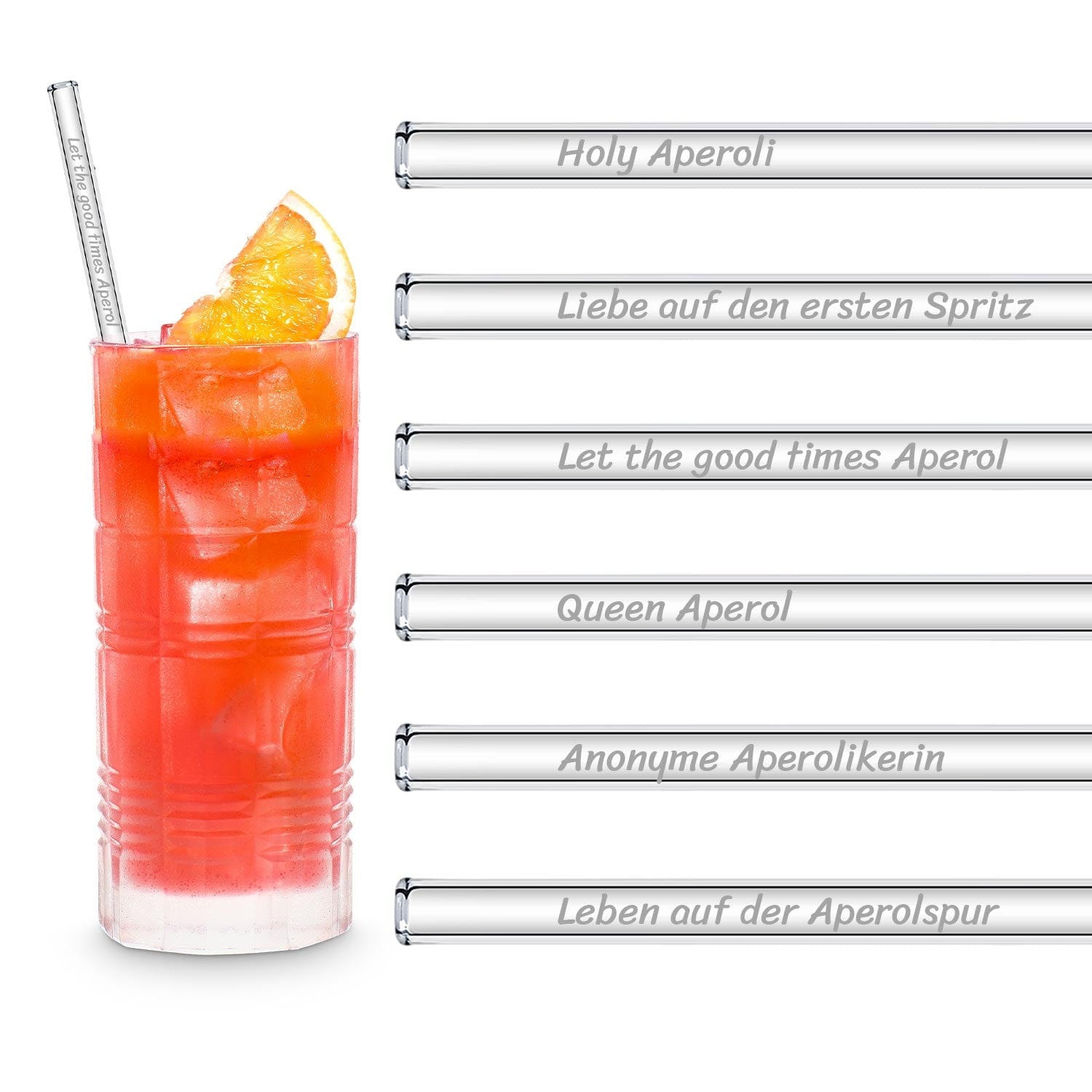 Aperol Spritz Sprüche Glasstrohhalme Holy Aperoli Edition - 6 lustige Trinksprüche graviert