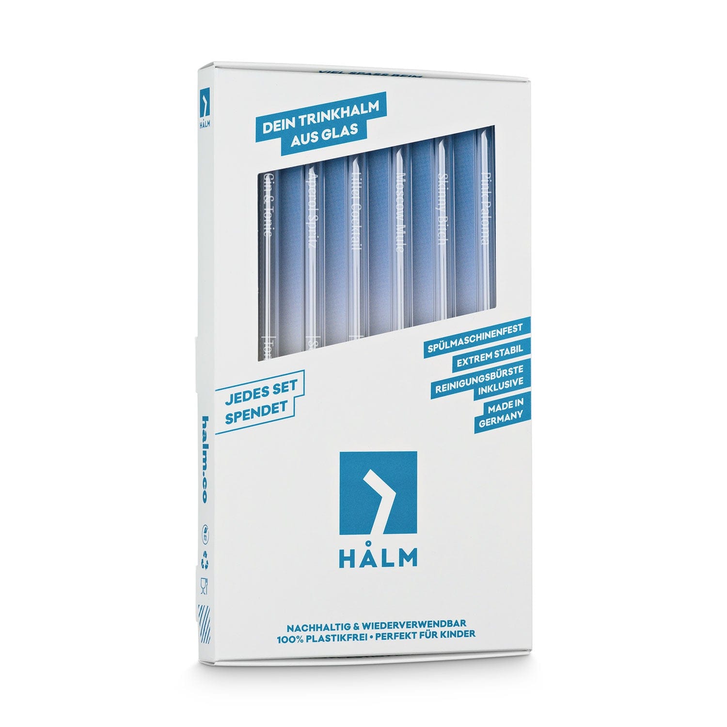Cocktail Rezepte Glasstrohhalme mit gravierten Maßen für perfektes Mixen - 6er Set