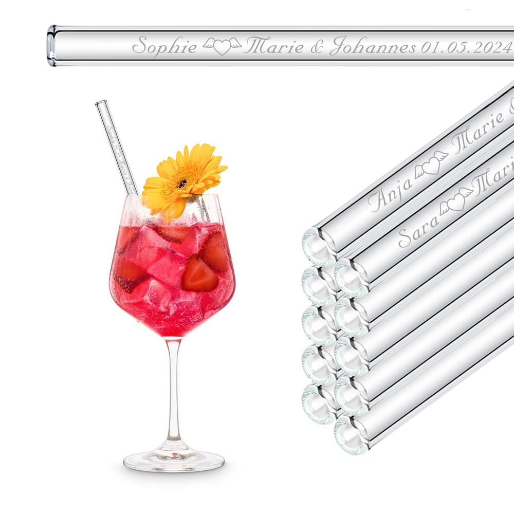 Hochzeit Gastgeschenk gravierte Glasstrohhalme mit 10 individuellen Gast Namen