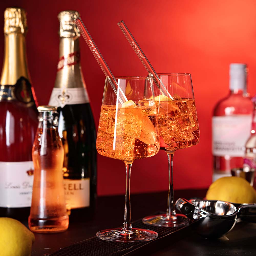 Aperol Spritz Sprüche Glasstrohhalme Holy Aperoli Edition - 6 lustige Trinksprüche graviert