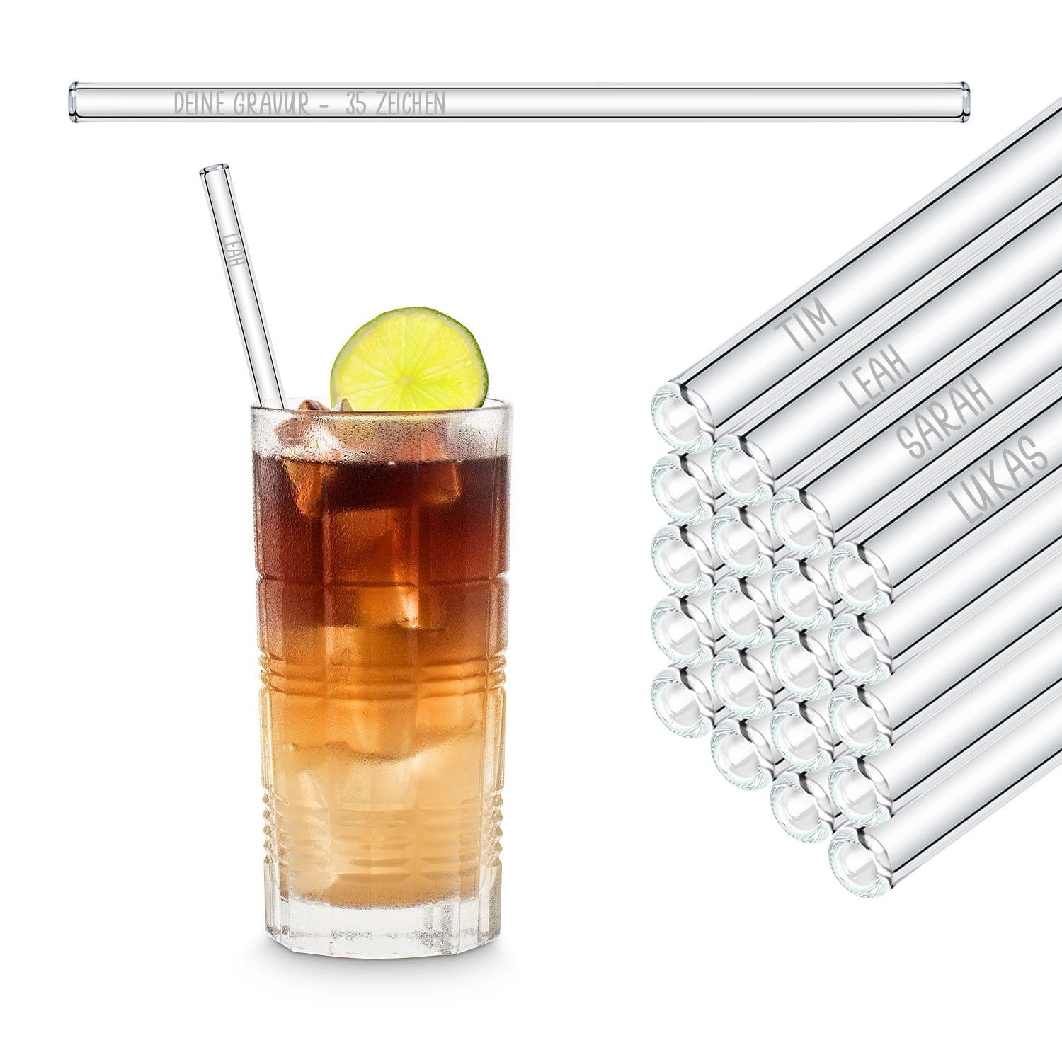 Geschenk für Firmenfeier Mitarbeitergeschenk individuelle Glasstrohhalme mit 50 individuellen Namen Firmengeschenk
