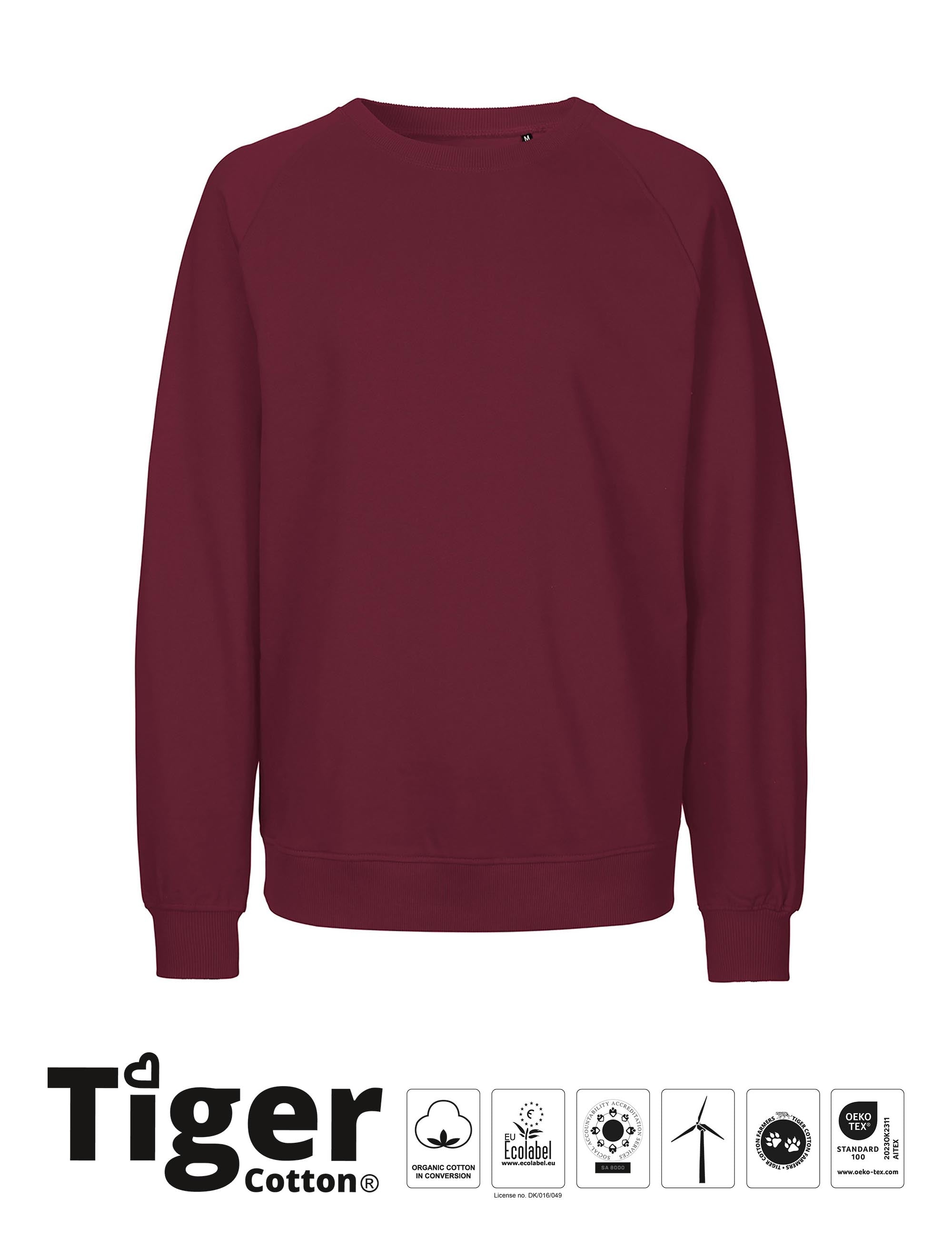 Unisex Tiger Cotton Sweatshirt - Bordeaux