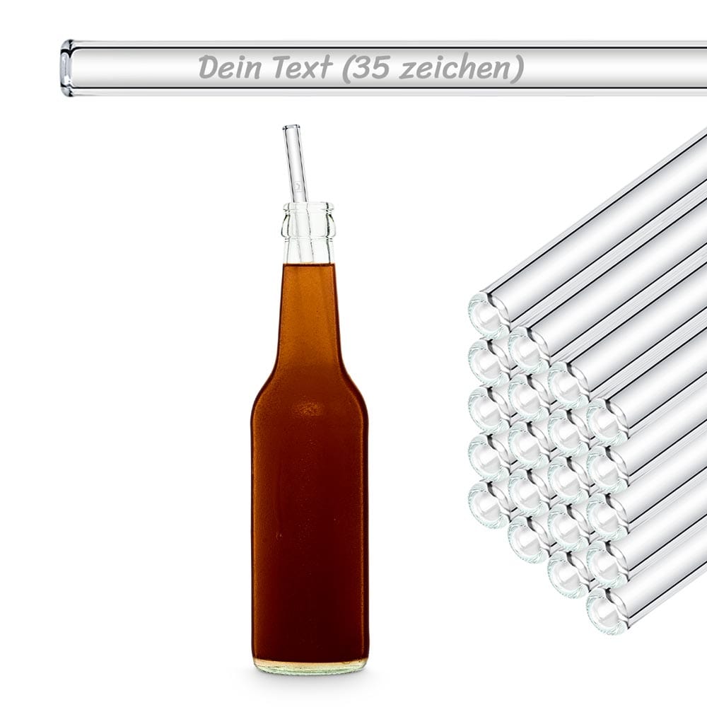 20x 27cm Party Set Glasstrohhalme mit Persönlicher Gravur für Flaschen von 0,33 bis 0,5 Liter