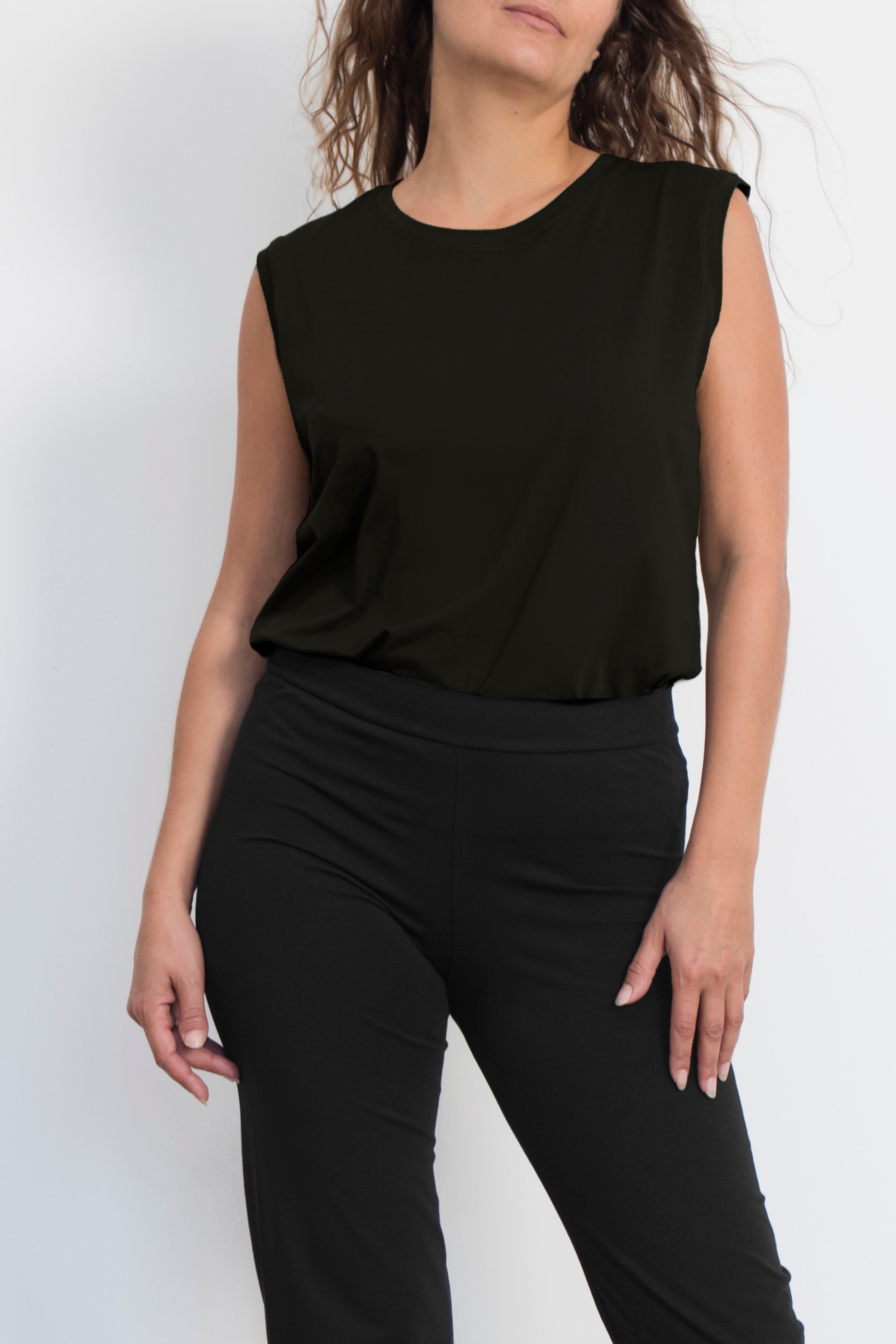 Maia Tank Top — Close-Fit Mercerized Organic Cotton Sleeveless Yoga Tank with Higher Neckline