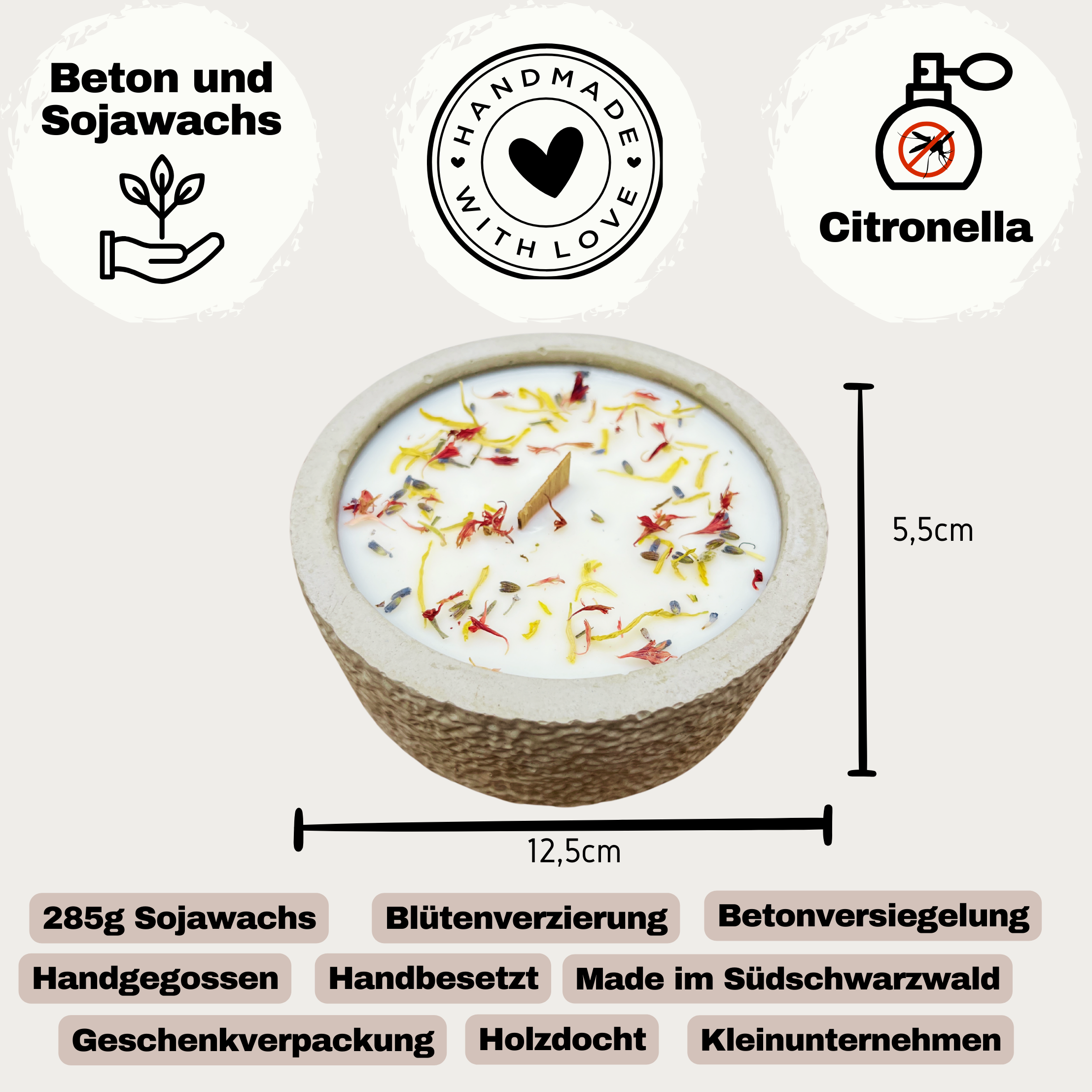 Limitierte Einzelstücke: Outdoor Citronella-Betonkerze – Nr. 5