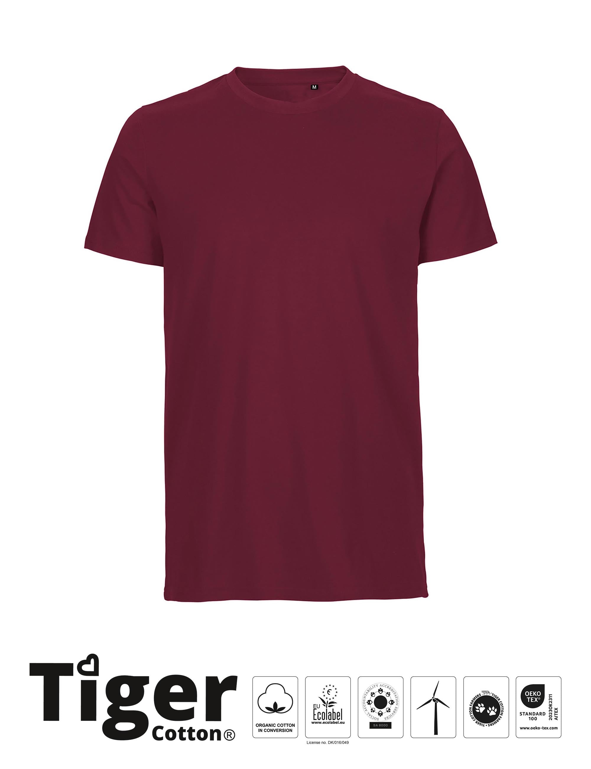 Unisex Tiger Cotton T-shirt - Bordeaux