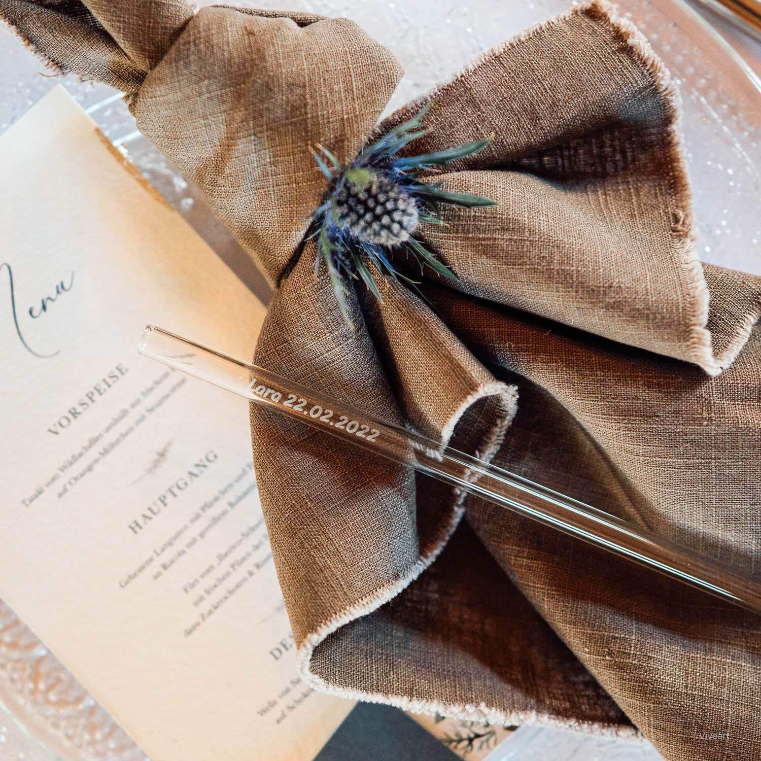 Glasstrohhalme mit 20 individuellen Namen Text - Gastgeschenk für Hochzeit, Kommunion oder Familienfeier