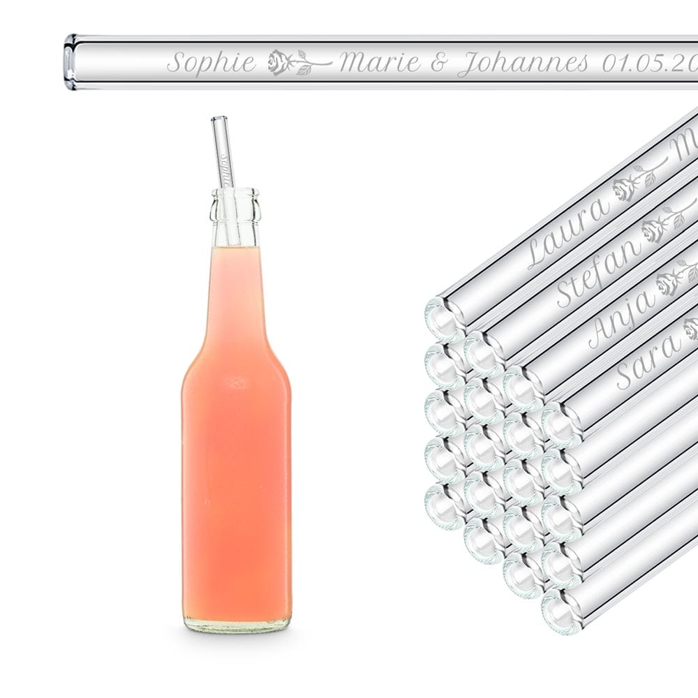 Hochzeit Gastgeschenk gravierte Glasstrohhalme mit 50 individuellen Gast Namen