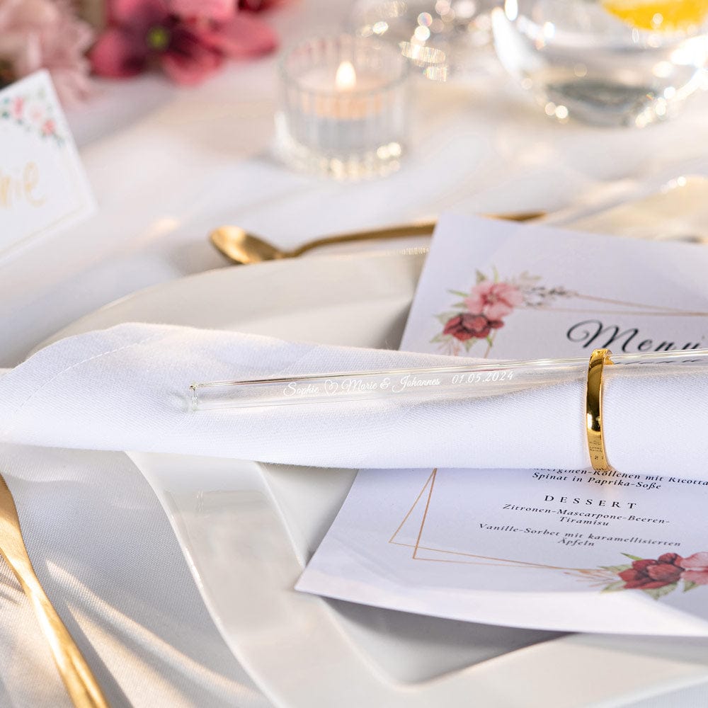 Glasstrohhalme mit 20 individuellen Namen Text - Gastgeschenk für Hochzeit, Kommunion oder Familienfeier