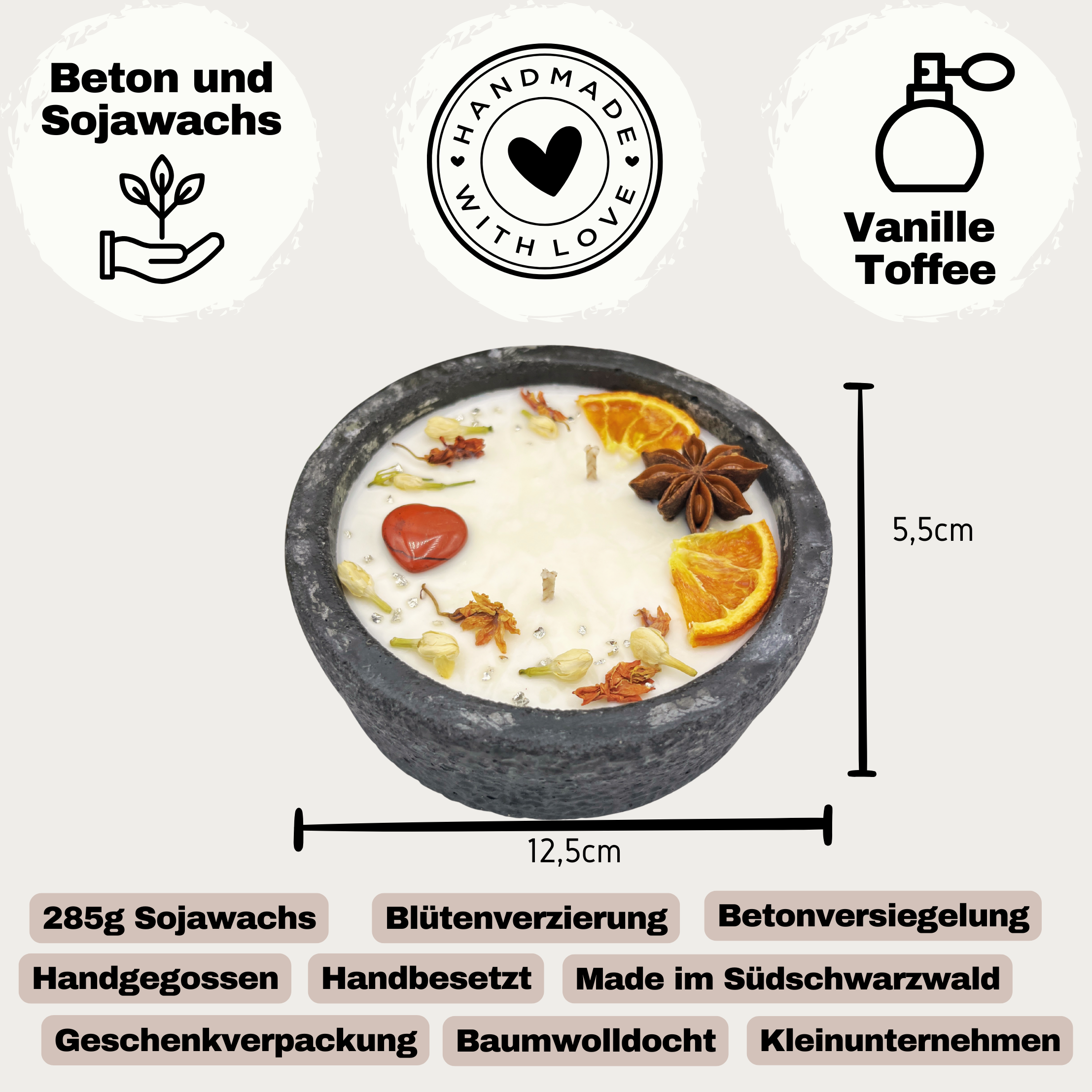 Schwarze Betonkerze XL